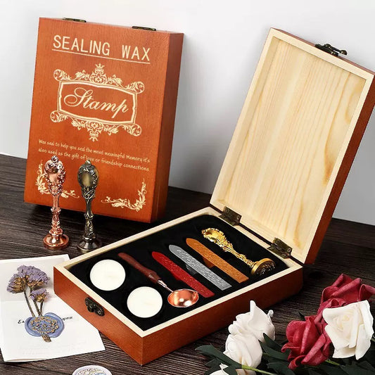 Wooden Box Wax Seal Stamp Set