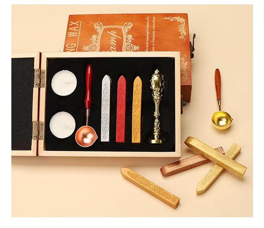 Wooden Box Wax Seal Stamp Set