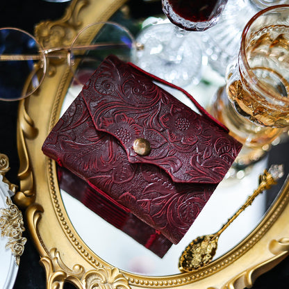 Vintage Mini Leather Journal – Hand-Stitched Embossed Pocket Notebook