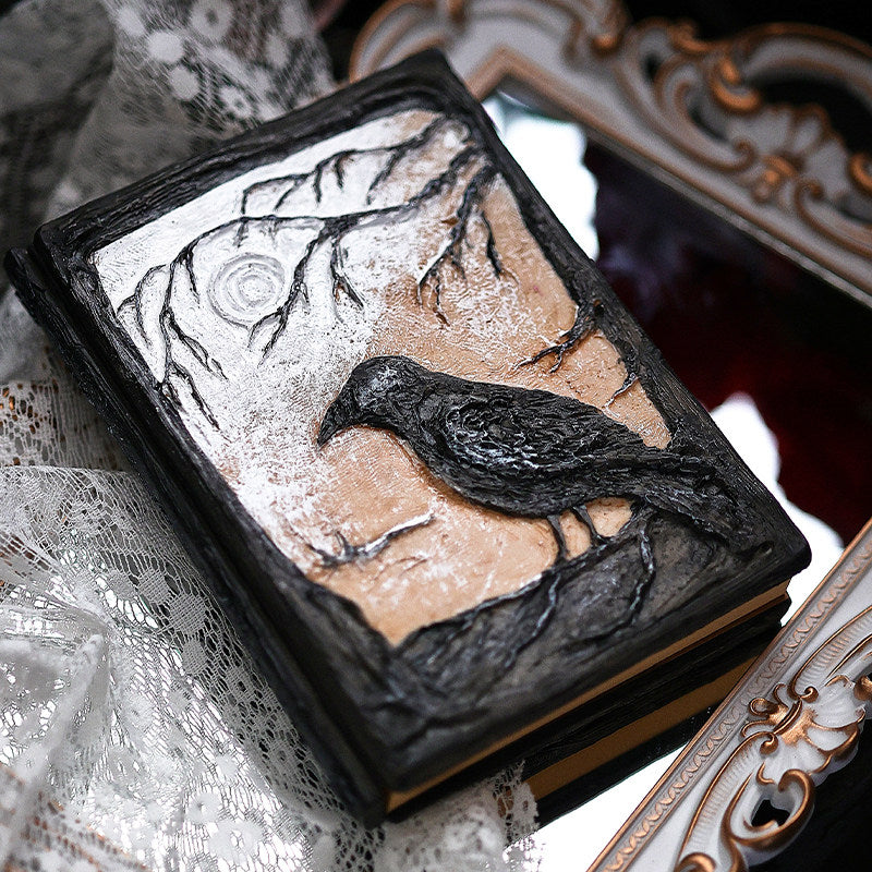 Gothic Raven Resin Relief Journal – Hand-Painted Detachable Notebook