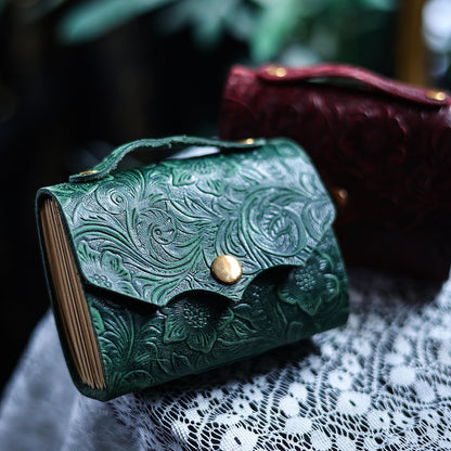 Vintage Mini Leather Journal – Hand-Stitched Embossed Pocket Notebook