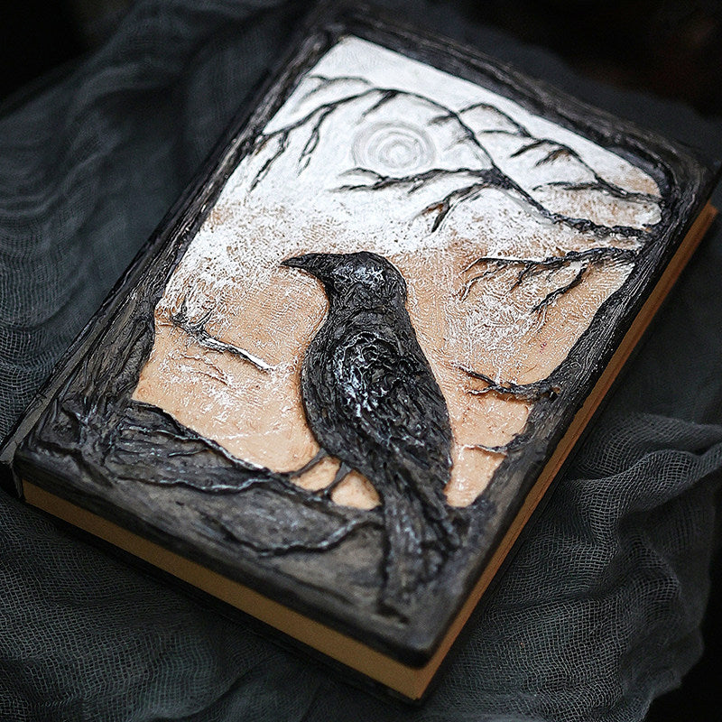Gothic Raven Resin Relief Journal – Hand-Painted Detachable Notebook