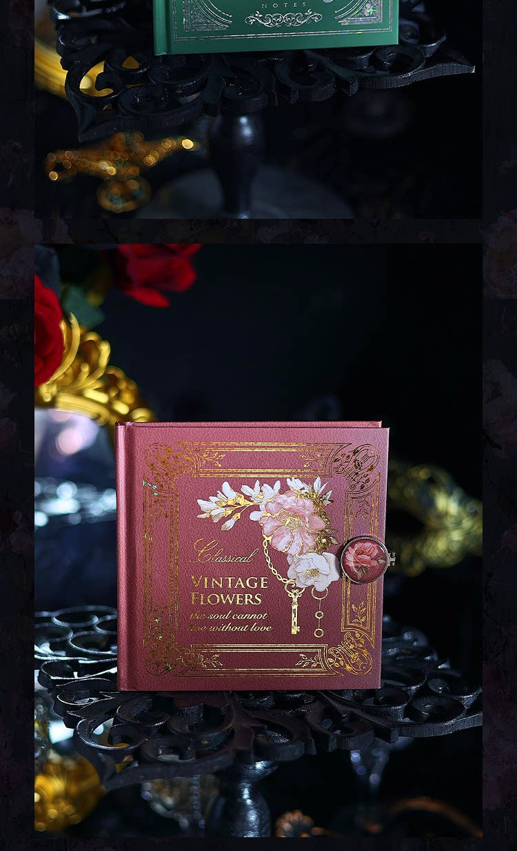 Vintage Floral Square Journal – Foil-Stamped Magnetic Closure Notebook