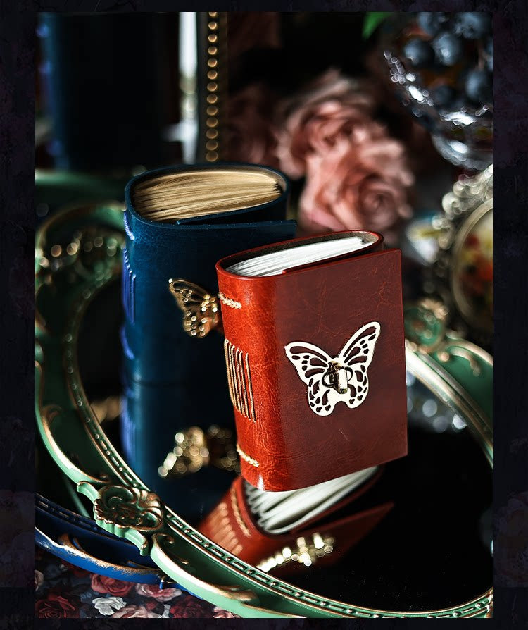 Vintage Butterfly Leather Pocket Journal – Hand-Stitched Mini Notebook