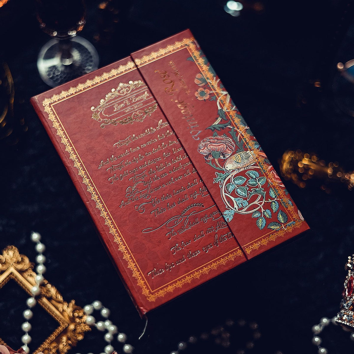 Vintage Floral Tri-Fold Journal – B6 Gold-Foil Hardcover Notebook