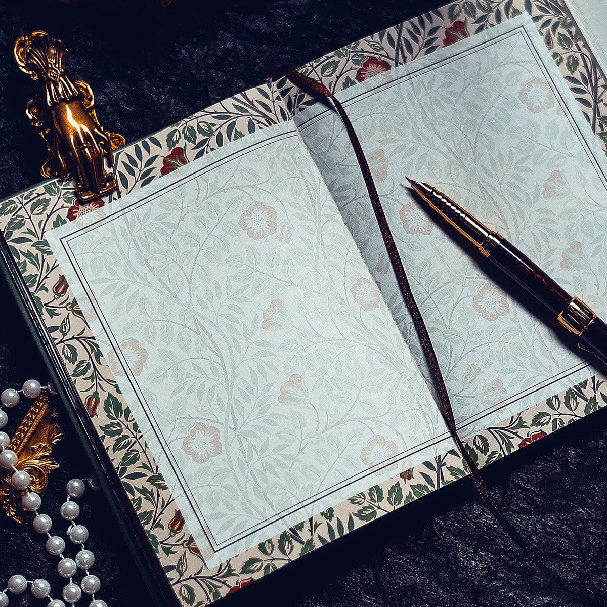 Vintage Floral Tri-Fold Journal – B6 Gold-Foil Hardcover Notebook