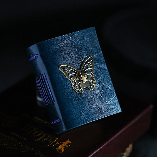 Vintage Butterfly Leather Pocket Journal – Hand-Stitched Mini Notebook