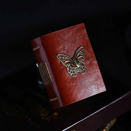 Vintage Butterfly Leather Pocket Journal – Hand-Stitched Mini Notebook