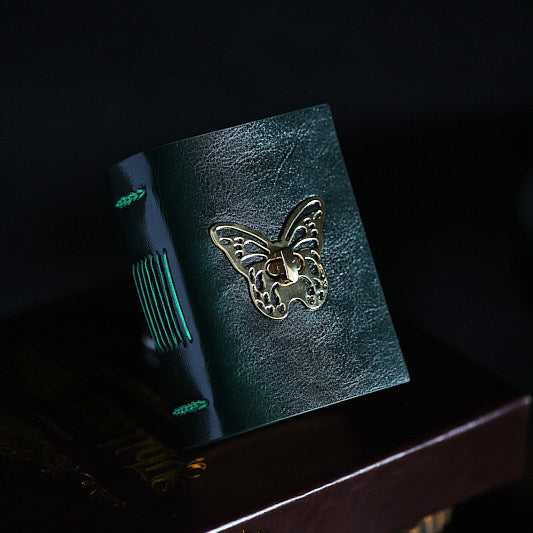 Vintage Butterfly Leather Pocket Journal – Hand-Stitched Mini Notebook