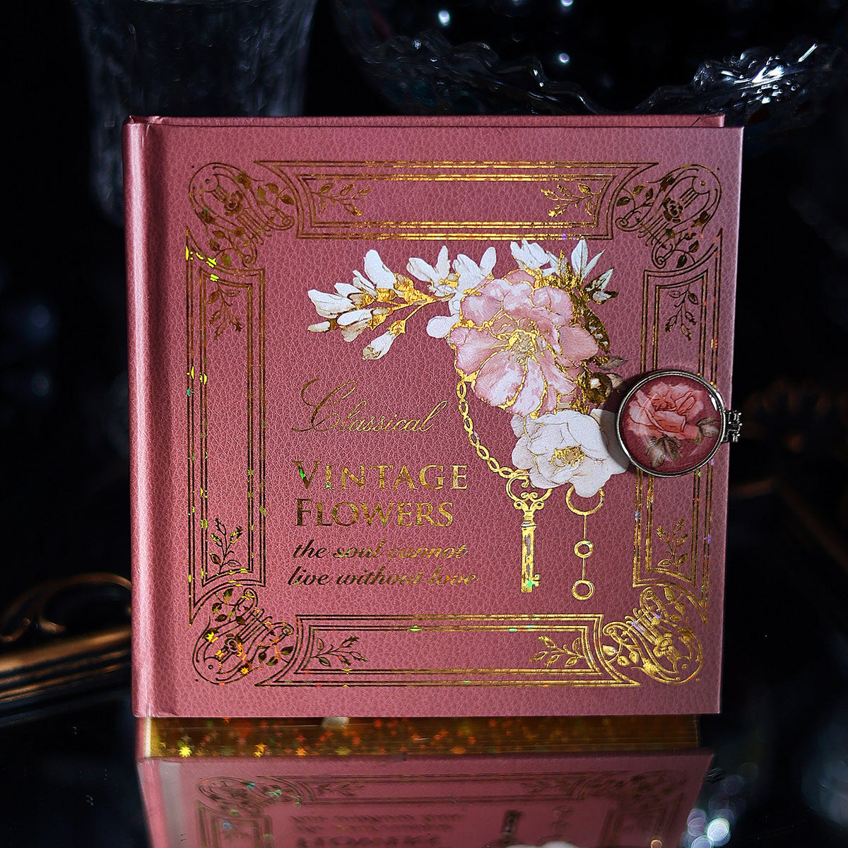 Vintage Floral Square Journal – Foil-Stamped Magnetic Closure Notebook
