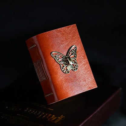 Vintage Butterfly Leather Pocket Journal – Hand-Stitched Mini Notebook
