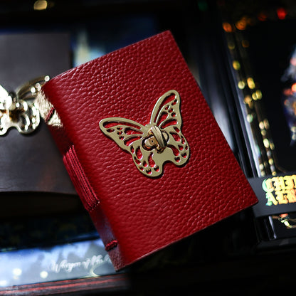 Vintage Butterfly Leather Pocket Journal – Hand-Stitched Mini Notebook