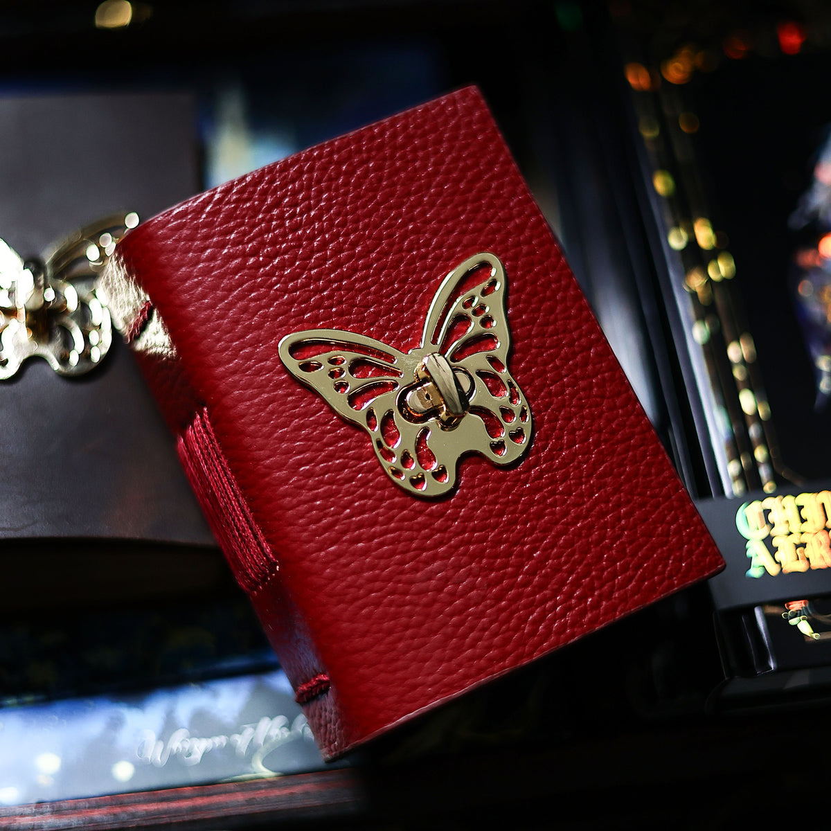 Vintage Butterfly Leather Pocket Journal – Hand-Stitched Mini Notebook