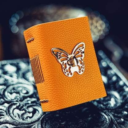 Vintage Butterfly Leather Pocket Journal – Hand-Stitched Mini Notebook