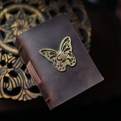 Vintage Butterfly Leather Pocket Journal – Hand-Stitched Mini Notebook